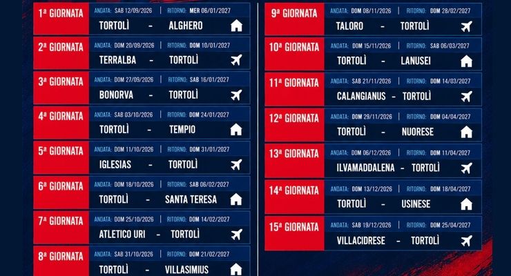 Eccellenza Sardegna 2026/27: Calendario del Tortoli